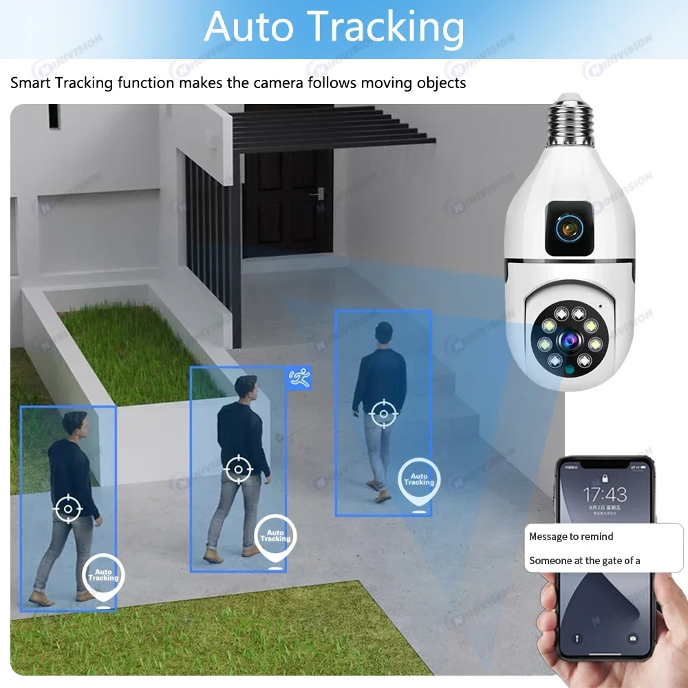 Mini Câmera de Vigilância com Lente Dupla, Lâmpada Interior, Monitor Doméstico Do Bebê, Auto Rastreamento, CCTV PTZ, Wi-Fi, IP, 4MP