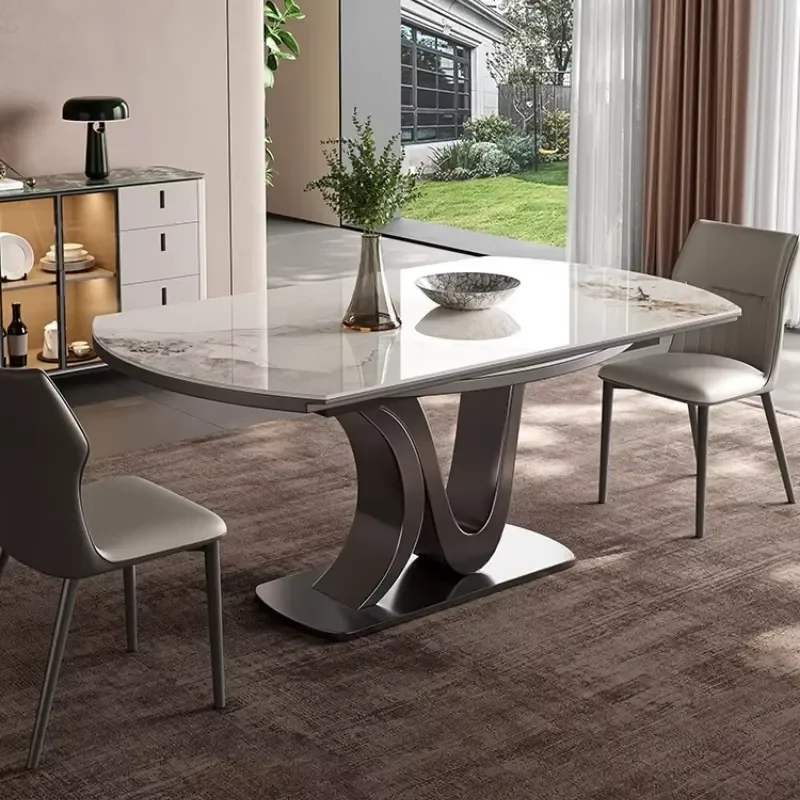 for Luxury Telescopic Folding Rock Slab Dining Table Set with 6 Chairs Modern Light Kitchen Furniture Pliante Coffee Table