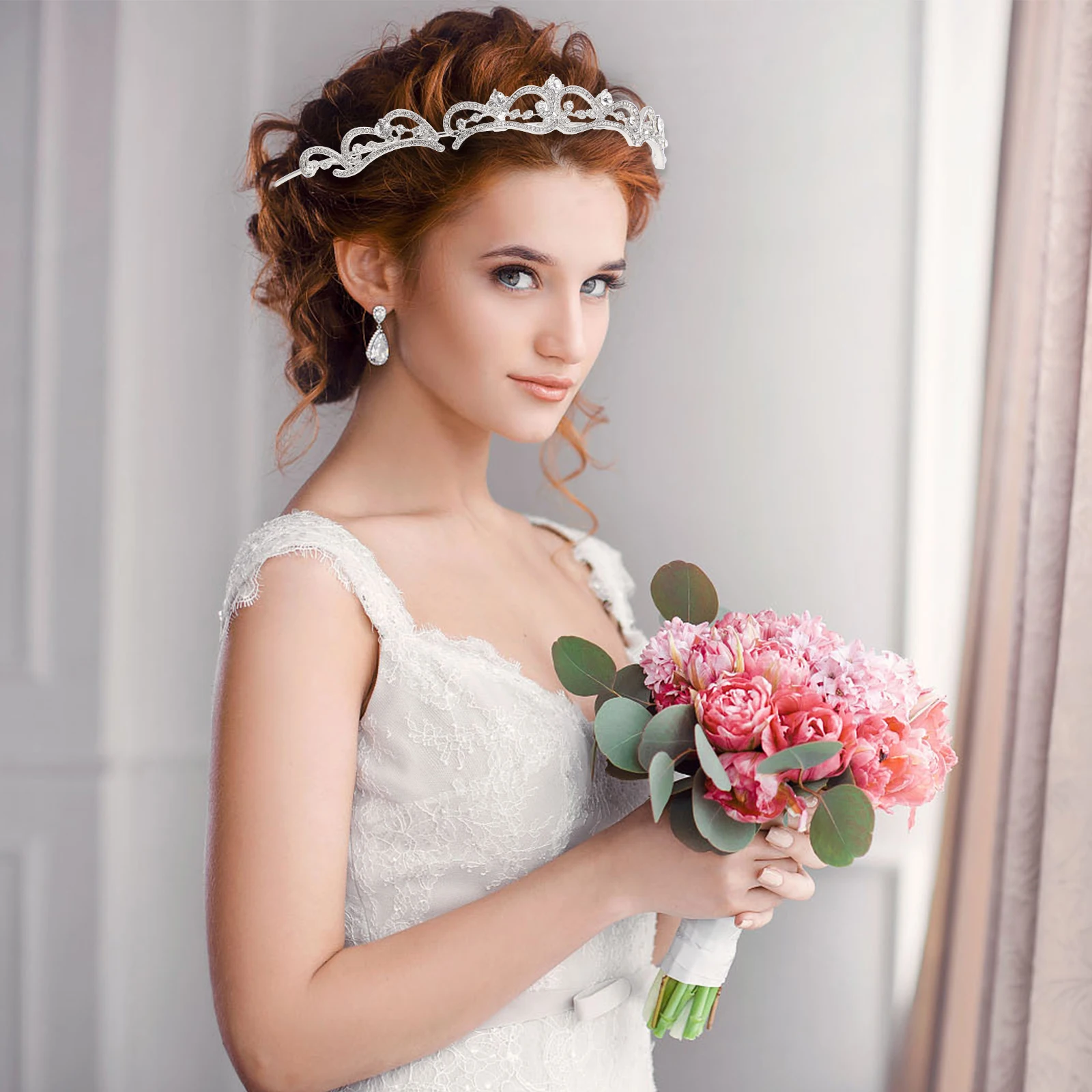 

Diamond Tiara Wedding Bride Black Rhinestones Headband Bridal Womens Headgear Elegant Smooth Shining Surface Beautiful Party