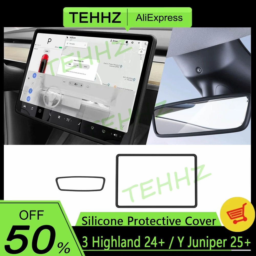 

Juniper 2025 Screen Silicone Protector Cover Rear View Mirror Protection Cap For Tesla Model3 Highland ModelY 2026 Interior Part