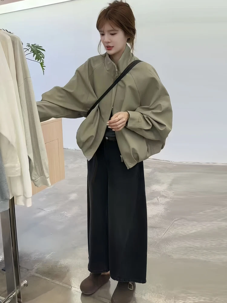 Versátil Simple Sle Long Sve Leather Jaet Mujer Suelto Ajuste Prendas de abrigo de moda Top Ropa casual Otoño 2025