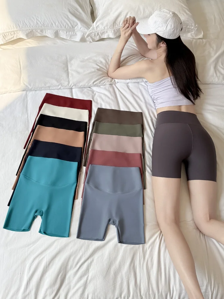 High-Waist Shark Skin Safety Pants Women's Summer Thin Anti-Light Fitness Yoga Shorts Bottoming Pants Large Size Tummy Contro...