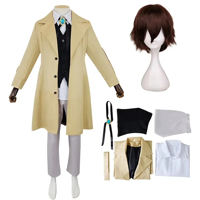 2025 11 Аниме Бунго Бродячие Собаки Дазай Осаму Косплей Длинная Куртка Пальто Хэллоуин Рождественский Костюм Парики