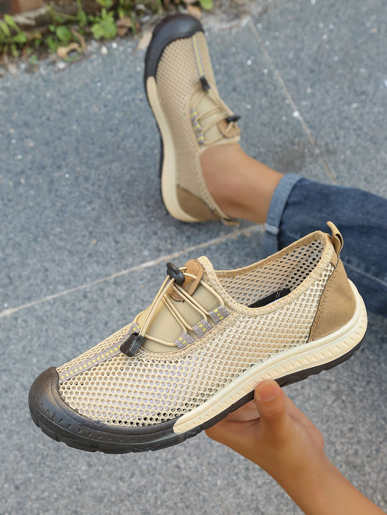 Herren-Schnellverschluss-Wanderschuhe mit Hohlnetz-Design, Gestreiften Ziernähten und Verstärkter Gummikappe für Outdoor und Freizeit – Detail 13