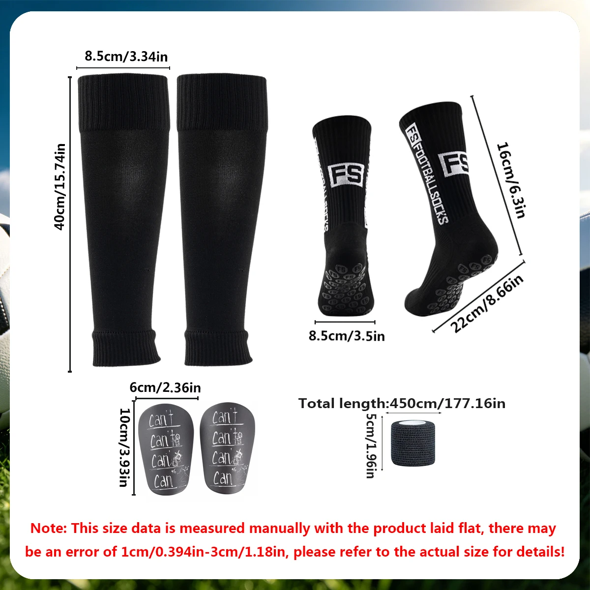 4 pieces - football sports equipment: Football socks, sports inserts, sports leg covers, sports bandages - available in multiple