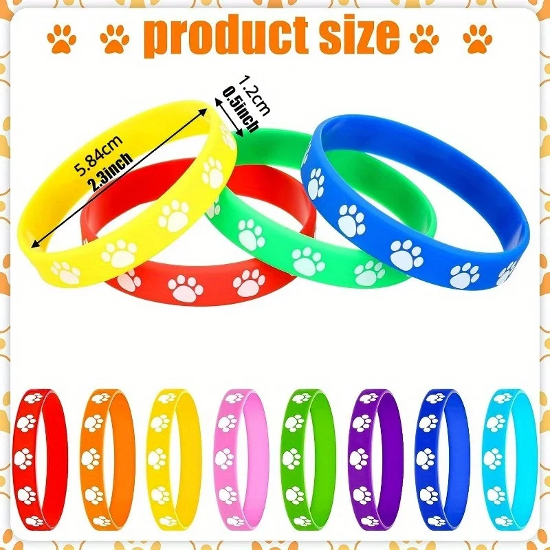 16pcs Paw Print Rubber Bracelets Multicolor Silicone Stretch Wristbands for Birthday Party Supplies, 8 Colors