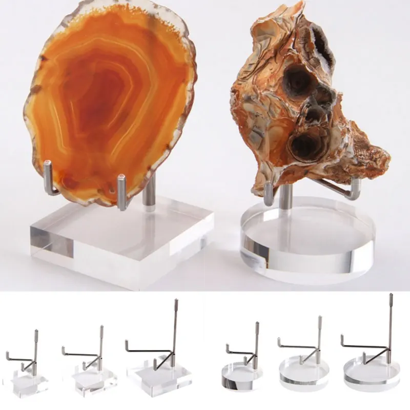 Adjustable Metal Display Stand with Clear Acrylic Bases Crystal Rock Mineral Agate Gemstones Collectibles Holder for Shop Museum