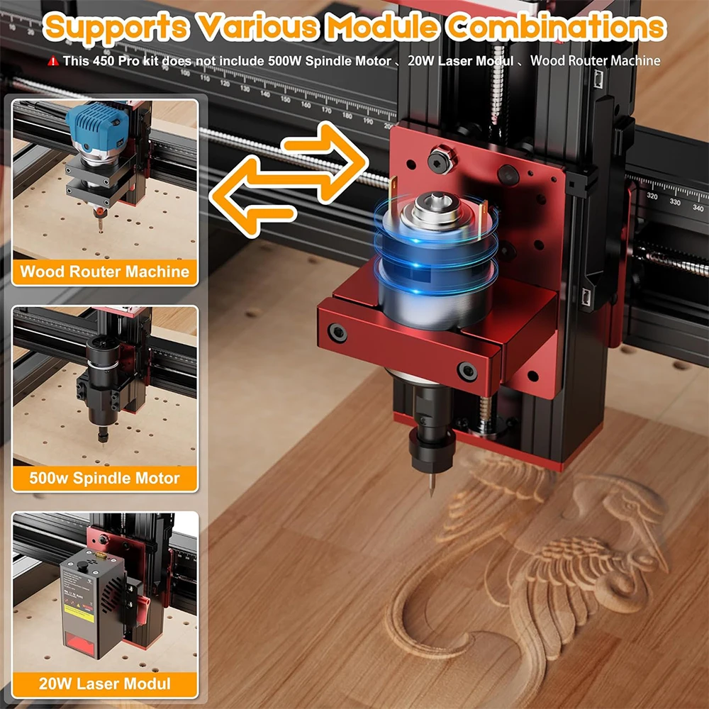 Máquina de corte e fresagem cnc TTC-450 pro, gravador a laser grbl de 3 eixos para pcb, pvc, acrílico, metal, alumínio, 500w, motor de eixo.