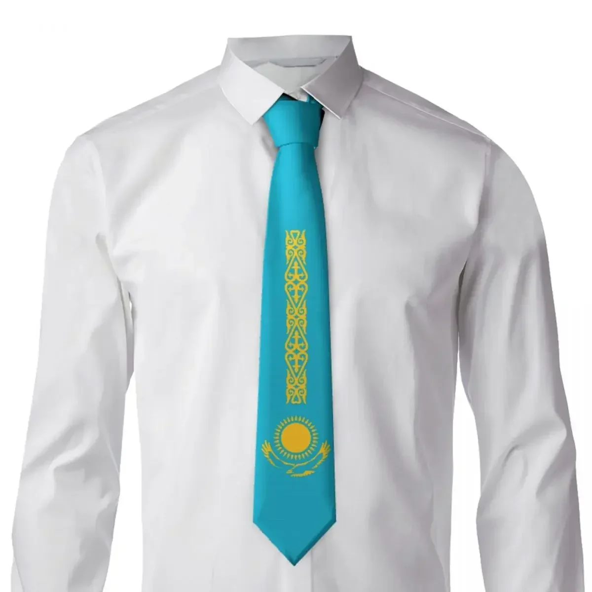 

Kazakhstan Flag Emblem Tie Stripe Daily Wear Neck s Novelty Casual For Adult Design Collar tie Gift Idea