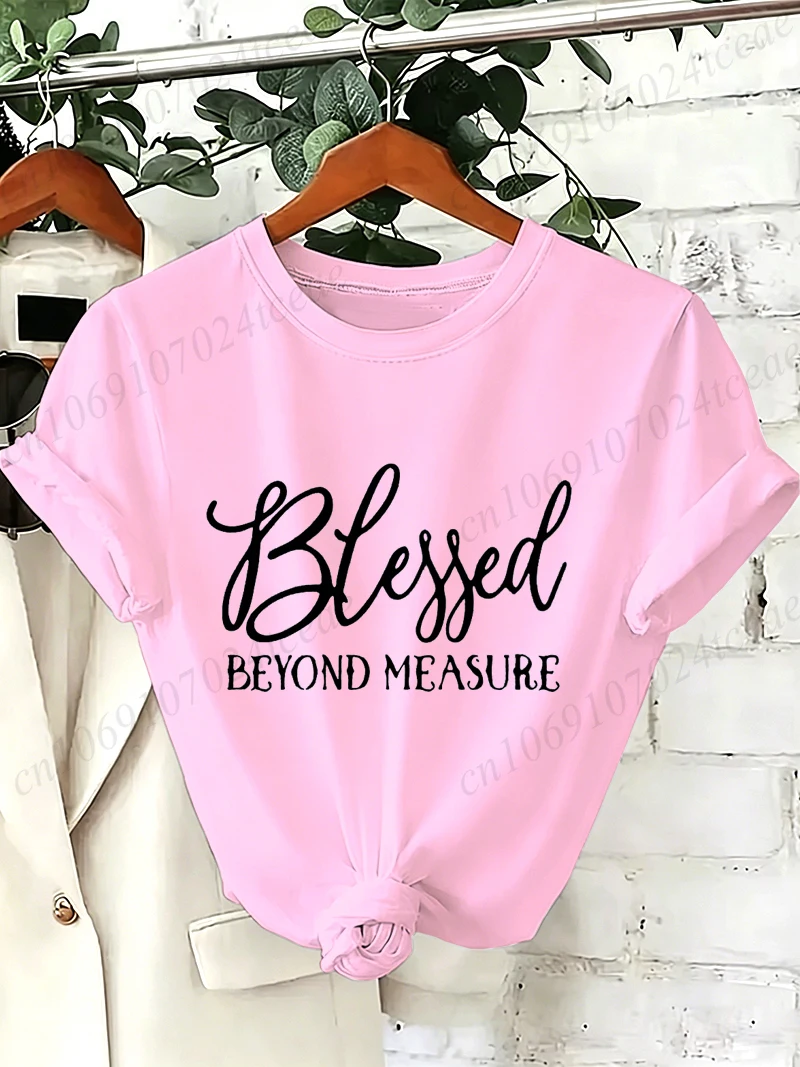 Blessed Beyond Measure Graphic Women's T-shirt Tops Christian Faith Casual Tee T-Shirts Unisex Short Sleeve Tops for Believers