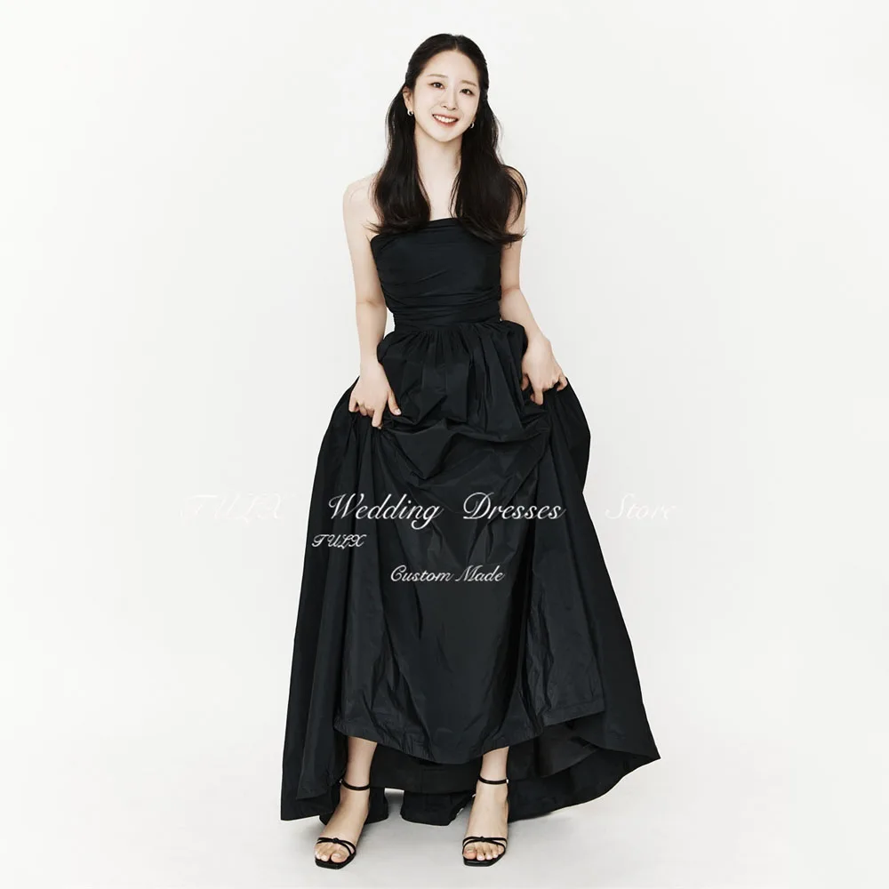 

TULX Simple Strapless Black Korea Wedding Photo Shoot Dress Taffeta A line Long Evening Dresses Corset Party Event Gowns Custom