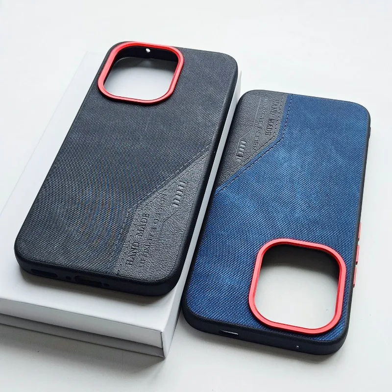 Funda de lujo con bloques de color de cuero y metal para OPPO Reno15 Pro Max Reno14 Pro, cubierta de botones de lente, a prueba de golpes para Oppo Reno 15 Pro