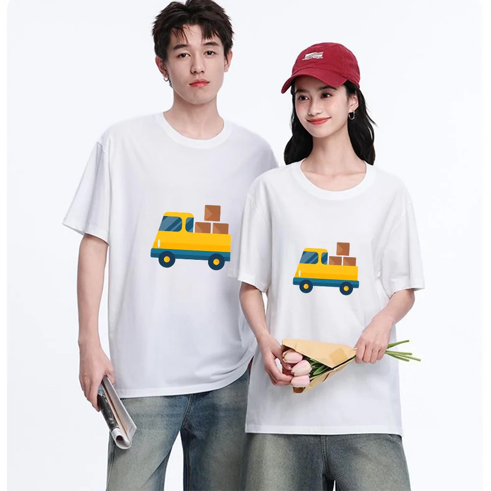 Cartoon Truck Printed T Shirt Breathable Fabric S-XXL Personalized Custom Casual Short Sleeve Tee Unisex Fit Aesthetic Graphic T