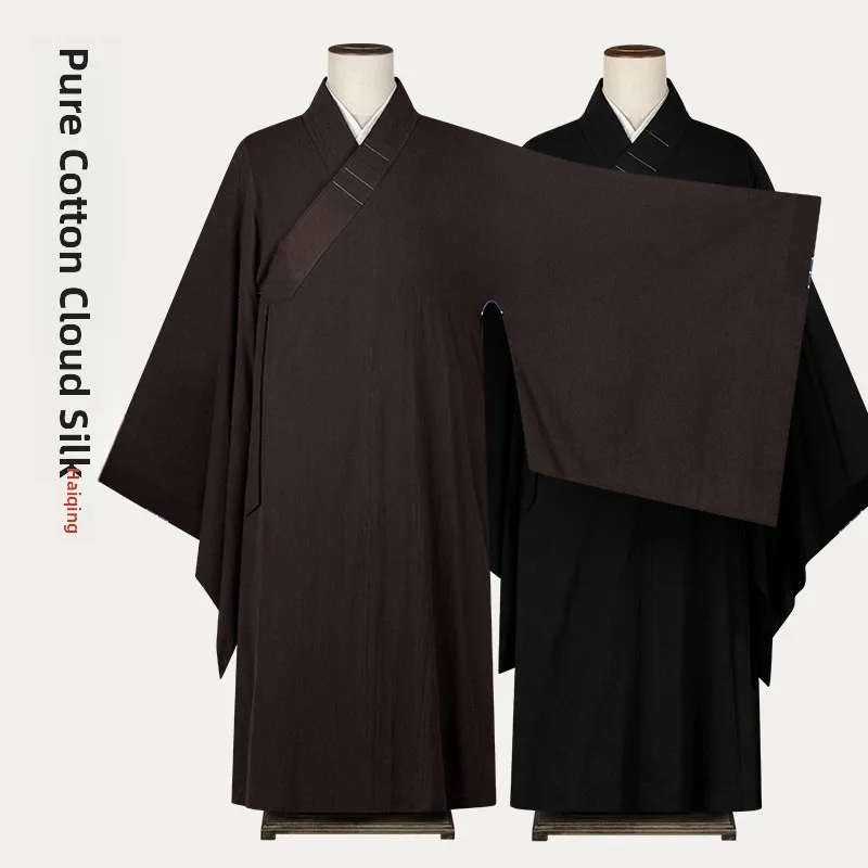 robe-monastique-d'ete-haut-de-gamme-en-pur-coton-fin-pour-homme-pour-ceremonie-bouddhiste-coupe-decontractee-fermeture-a-bouton-unique-couleur