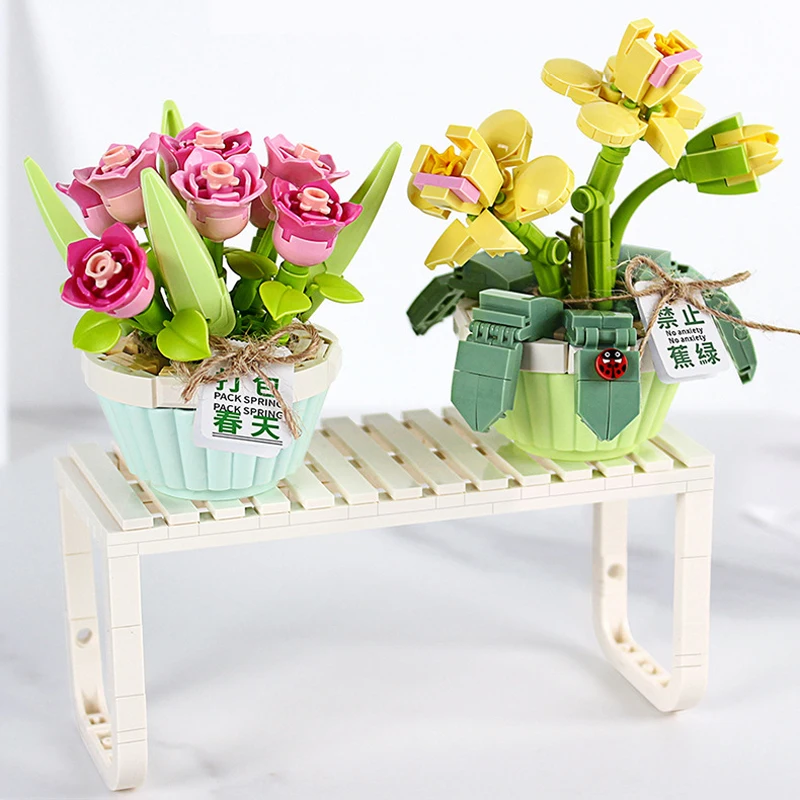 DIY Romantic Flowers Room Decorators Aesthetic Toys for Girls Girlfriend House Building Blocks Classic Model Mini Bricks Sets