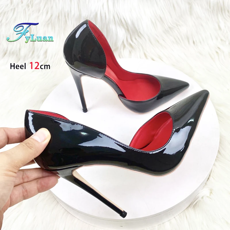 

Plus Size 44 45 Spring Autumn Office Shoes Women 8CM 10CM 12CM Solid Stiletto Pumps Fashion Pointed Side Empty Black High Heels