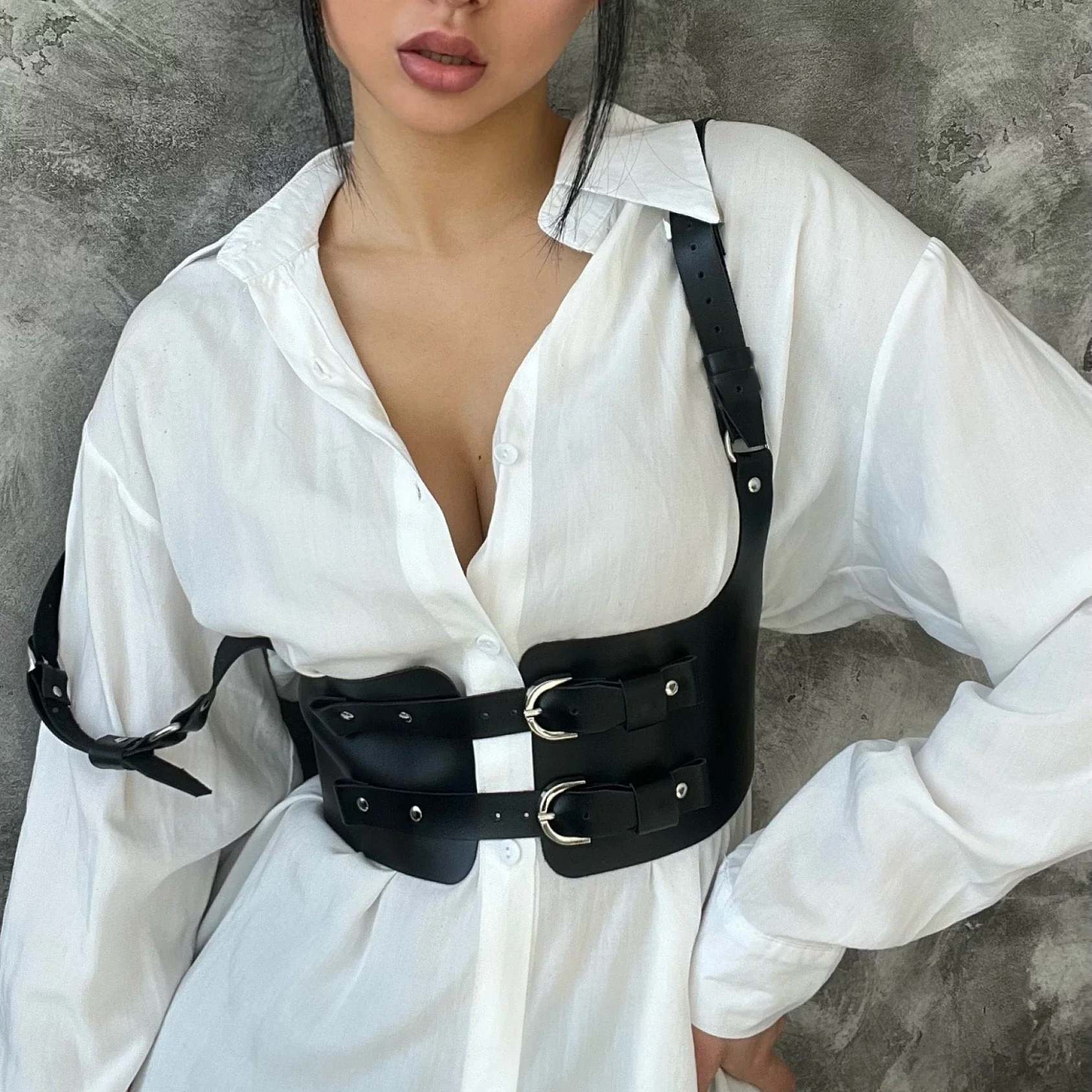 ผู้หญิงแฟชั่น Punk เข็มขัดเอวตกแต่ง Street สไตล์เข็มขัดกว้าง Suspenders รัดตัวสายรัดเข็มขัด Gothic เสื้อผ้า Accessorie