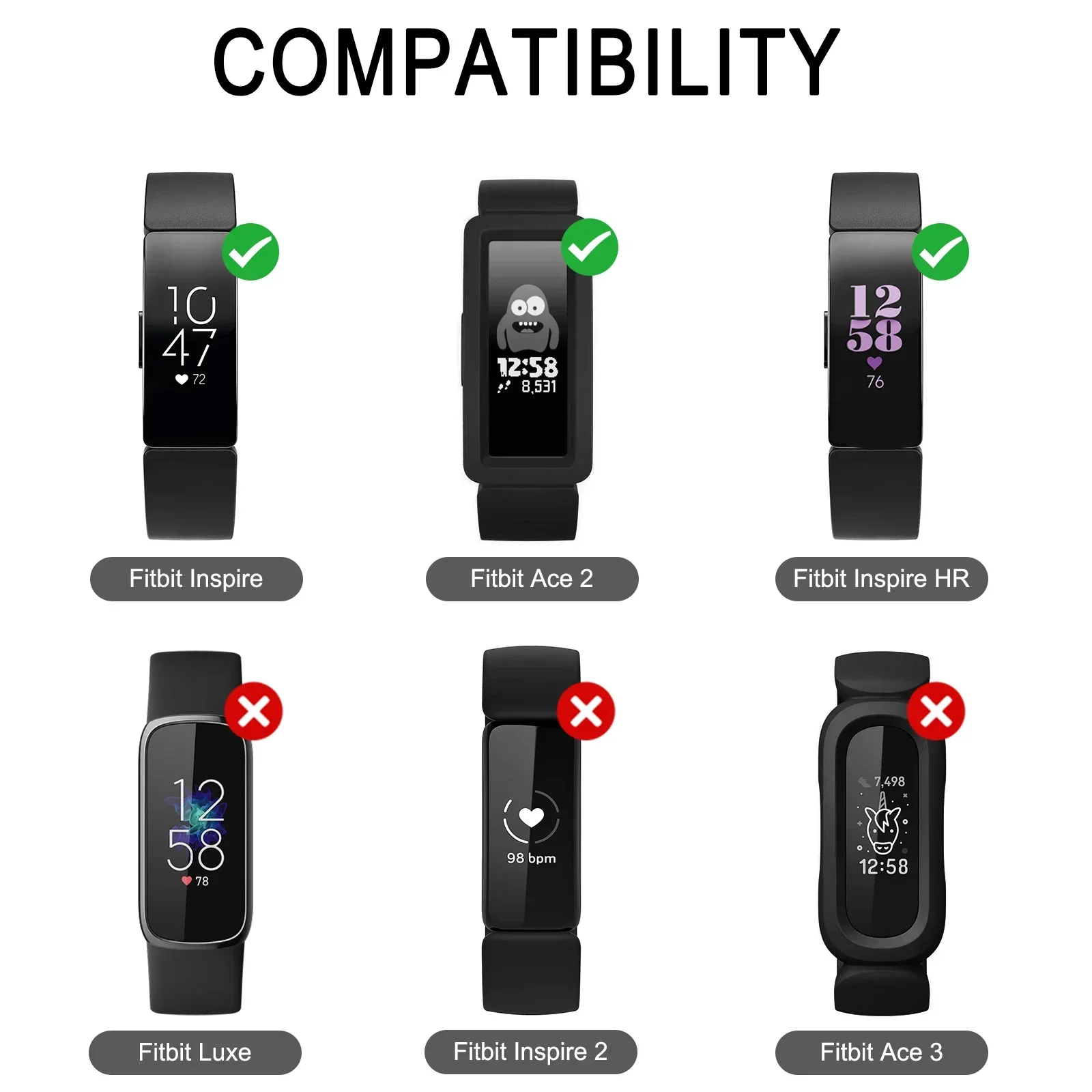 2 Packs Soft TPU Band For Fitbit ACE 2 Strap Bracelet For Fitbit inspire/inspire HR Correa Watchband Adjustable Wristband