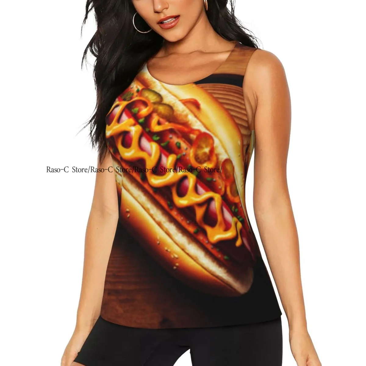 

Женский повседневный спортивный жилет для йоги, хот-дог с колбасой, кетчуп, салат, быстросохнущая футболка для бега, тренировочные рукава для тренировок в тренажерном зале