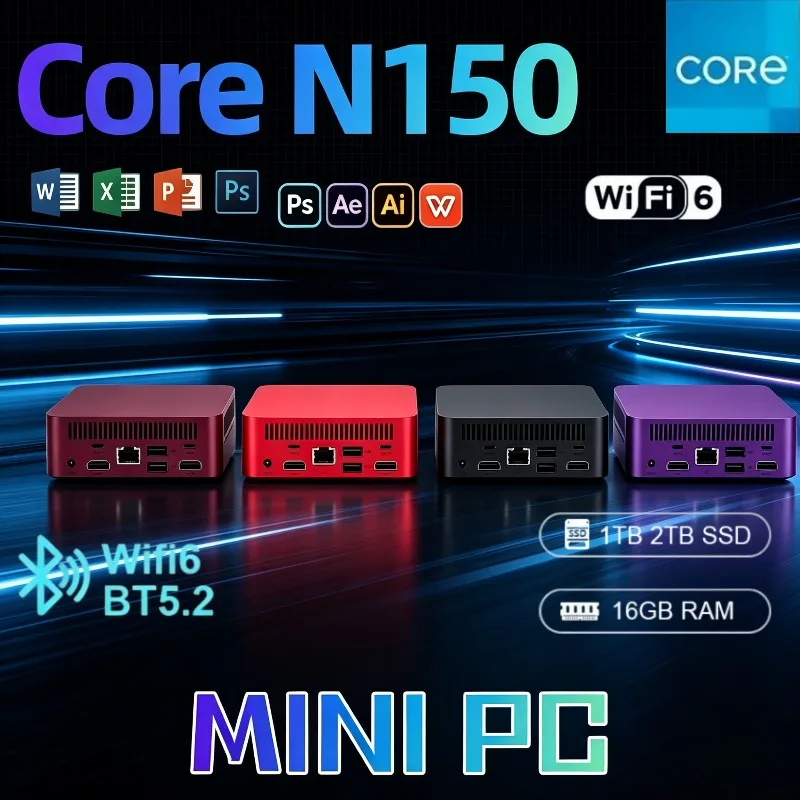 Fast 2026 New PC MINI Core N150 16GB RAM 1TB 2TB SSD WIFI 6 BT5.2 4K HD Mini Gaming Office Study Pc