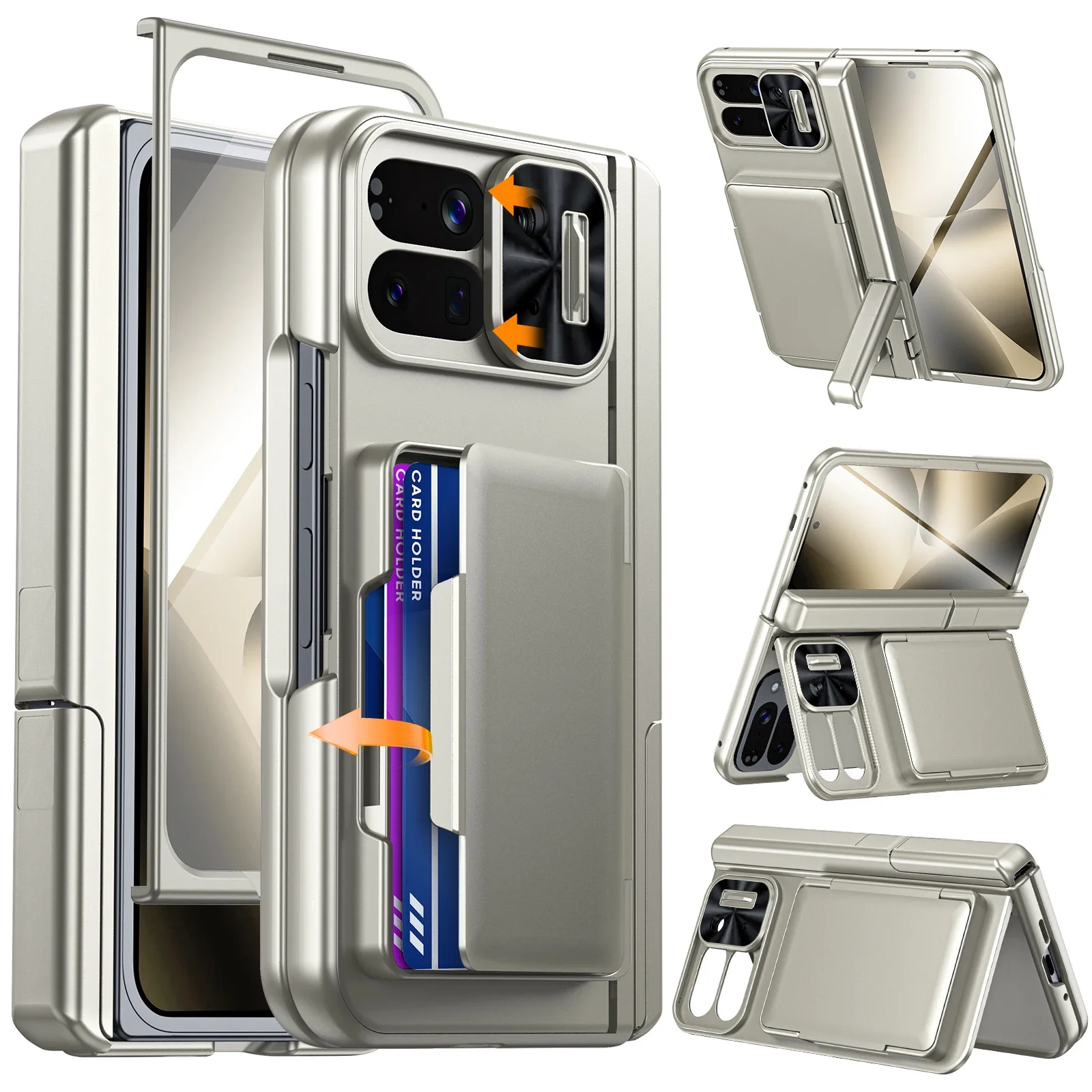 

for Google 10 Pro Fold Phone Case,Built in Kickstand,Screen Protector,Card Holder [RFID Blocking] Camera Cover Case-Titanium