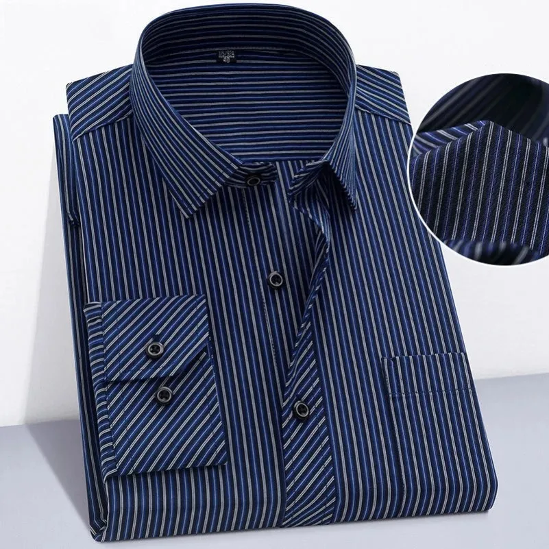 Plus Large Size Men's Business Long Sleeve Shirts Classic Plaid Striped Oversized Elegant Casual for Social Dress Shirt KOACUS