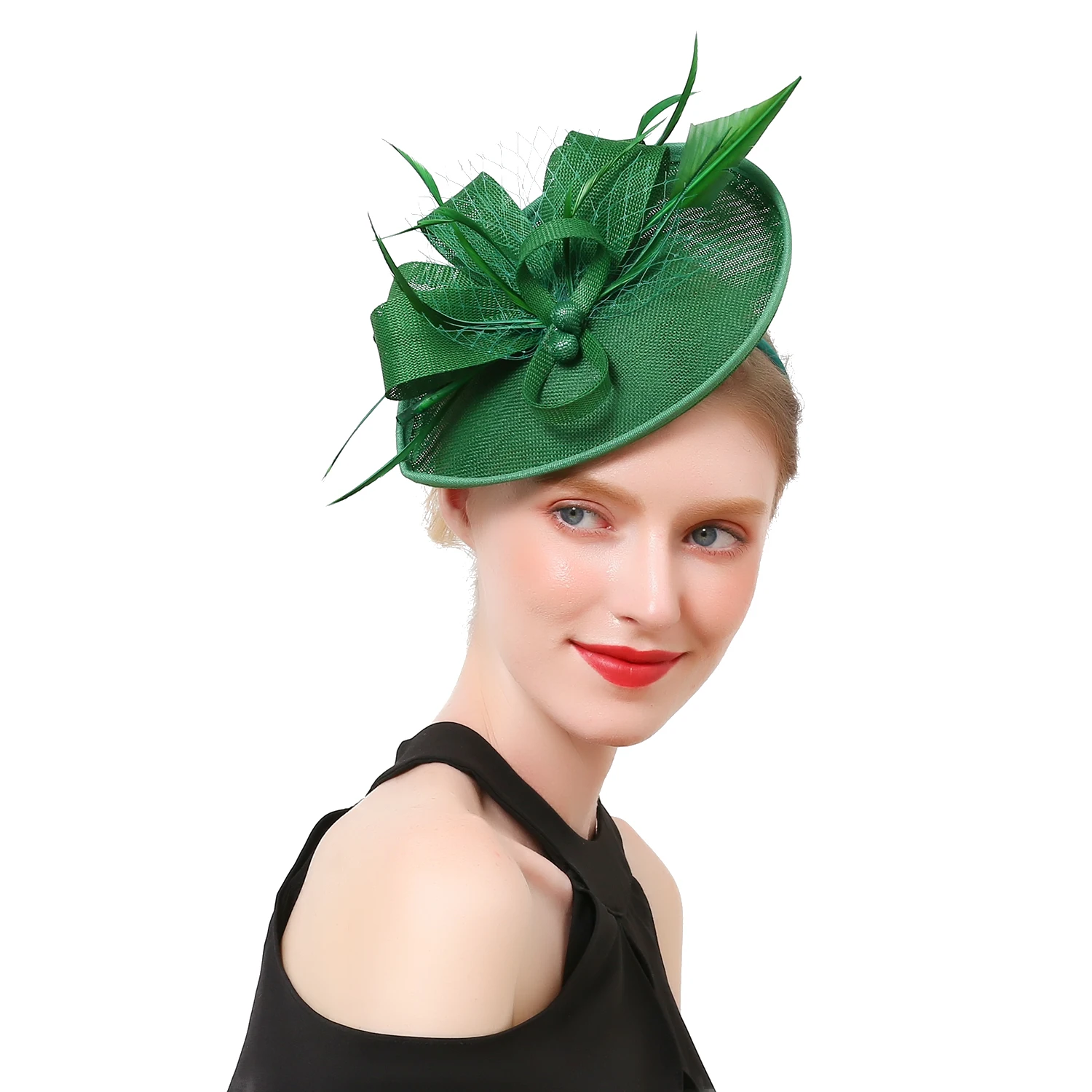 2025 Neuer tropfenförmiger Sinamay-Loop-Schleier und Feder-Fascinator, formeller Hut, Kentucky Derby, Ascot, Melbourne Cup, Kirchen-Kopfbedeckung – Detail 4