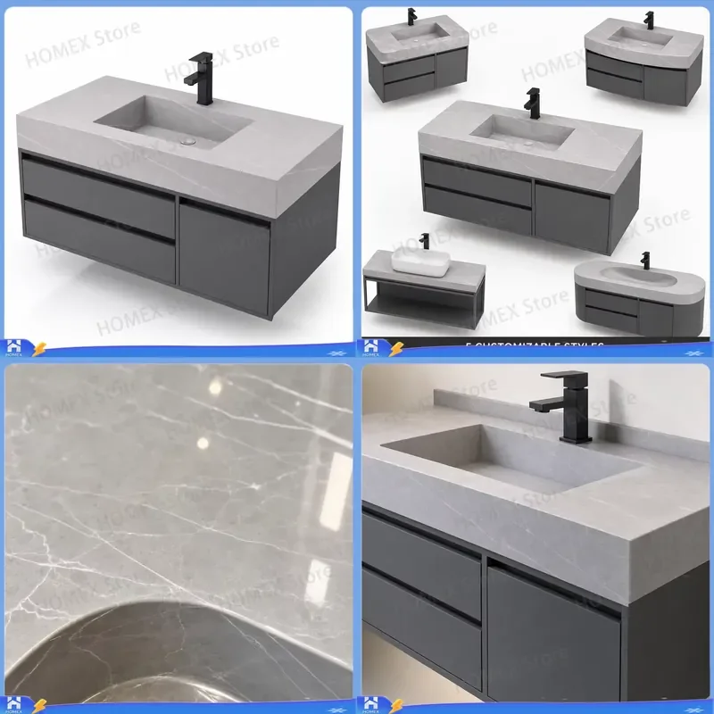 Modern Luxury Grey Marble Sink Polished Integrated Stone Basin for Bathroom Toilet Hotel Villa Custom Size Design Washbasin