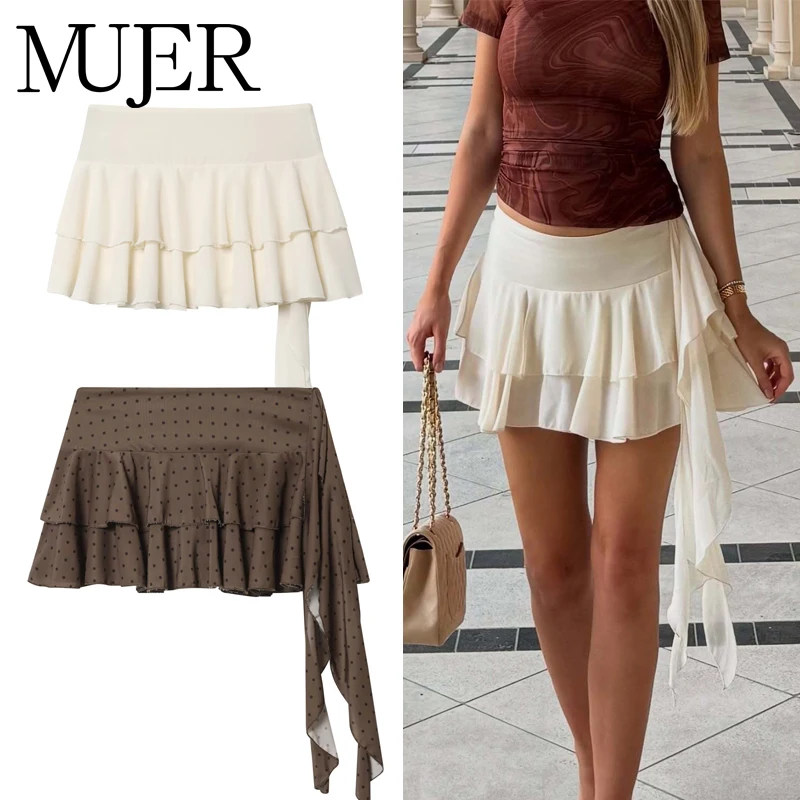 

MUJER плиссированная мини-юбка женские юбки в горошек для женщин юбки с рюшами юбка со средней талией женские многослойные короткие юбки для женщин
