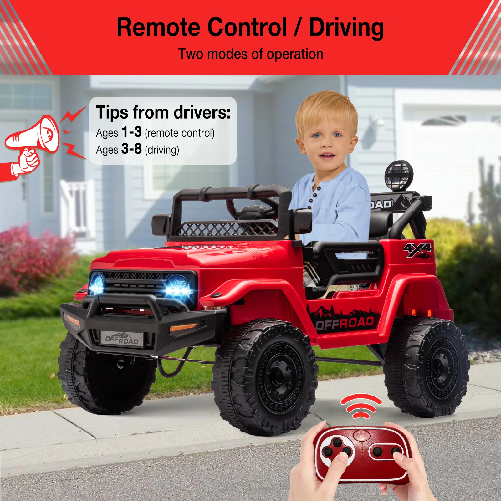 Electric Car For Kids, 12V Ride On Truck Car with Remote Control Spring Suspension, LED Lights, Music, 3 Speeds, Vehicle Toy Car