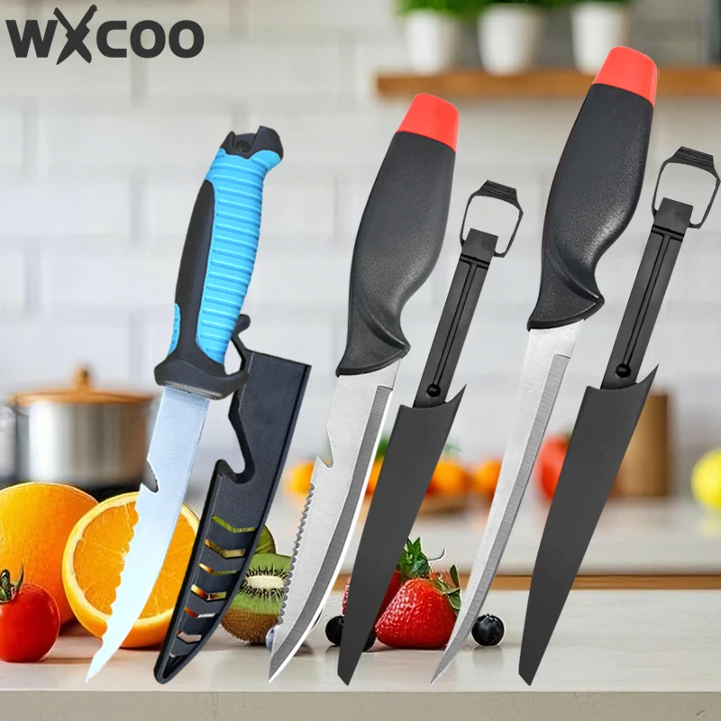 WXCOO Stainless Steel Cooking Chef Knife Fish Filleting Knife Multifunctional Fish-scaling Cutter Kitchen Knife with Cover