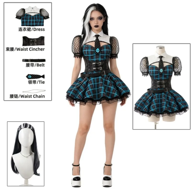 Frankie Stein School Style Corset Dress Cosplay Costume For Women Halloween Party Stage Convention Suit