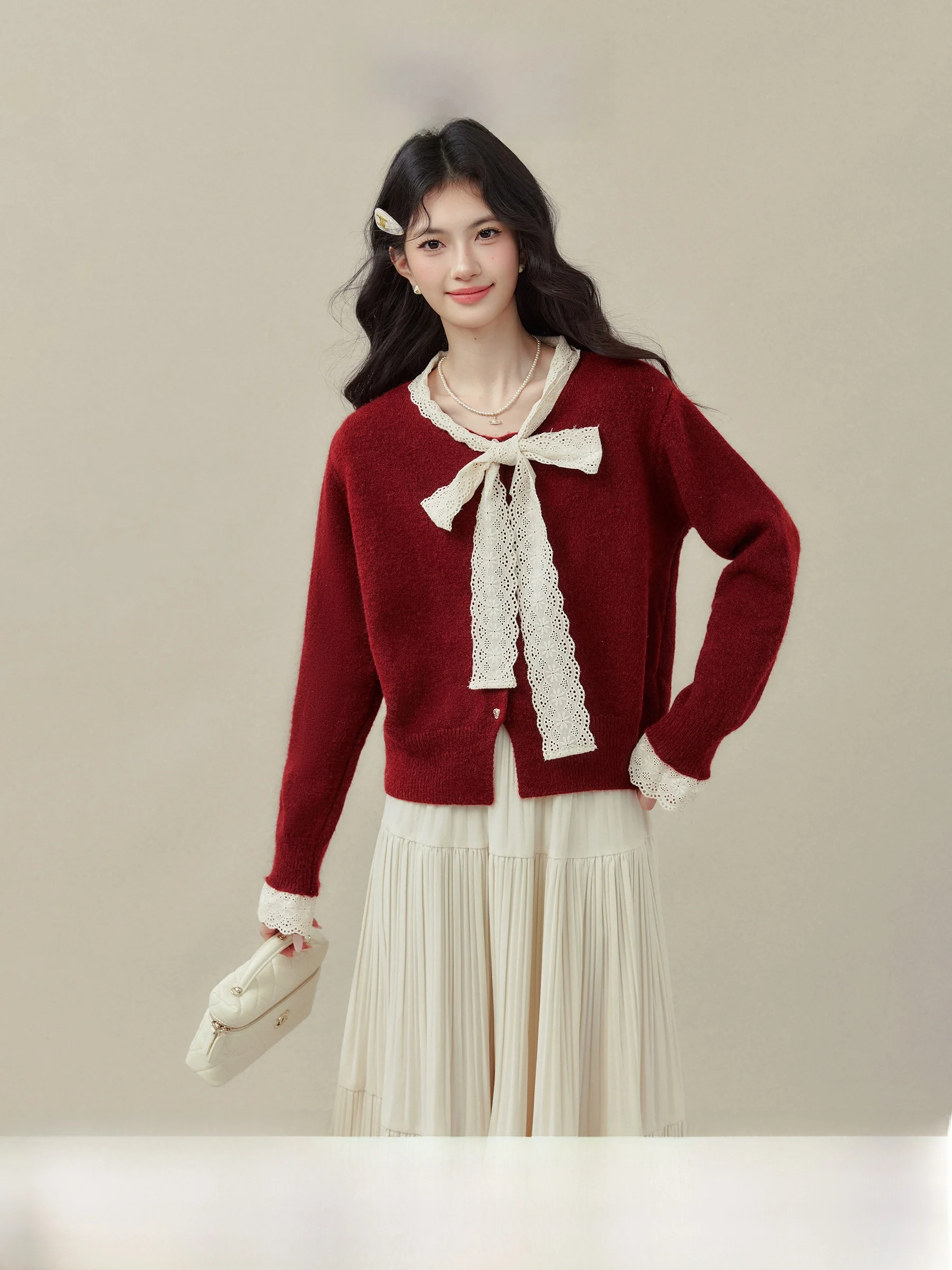 

Red Knot Sweater Cardigan Women's Autumn Winter Faionable Casual Sle Slim Fit Long Sve Inner Wear for Girls