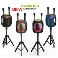 HOPESTAR PARTY BOX 600 With 2 Wireless Mics 300W Subwoofer/DSP/EQ/RGB/Karaoke/TWS Large Party Boombox powerful bluetooth speaker