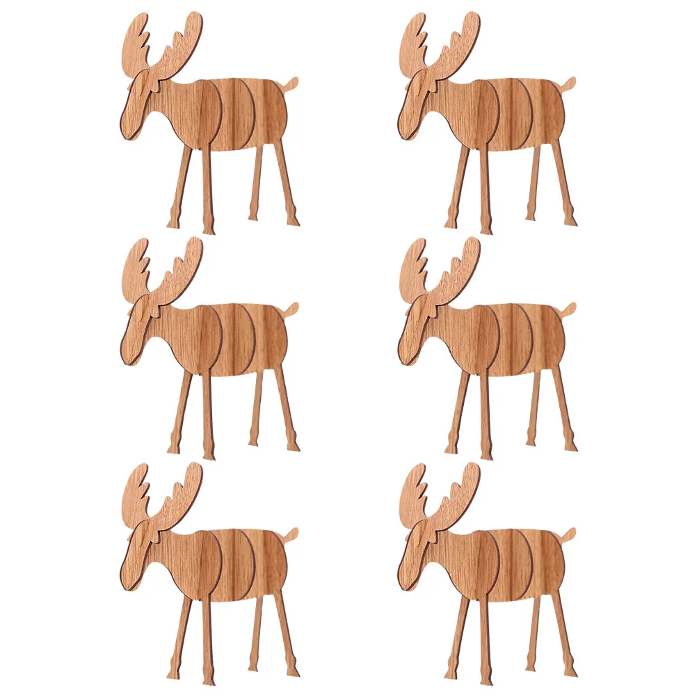 

6Pcs Wood Xmas Elk Ornaments DIY Assembly Elk Shape Kids Christmas Desktop Ornament Creative Holiday Decorative Props