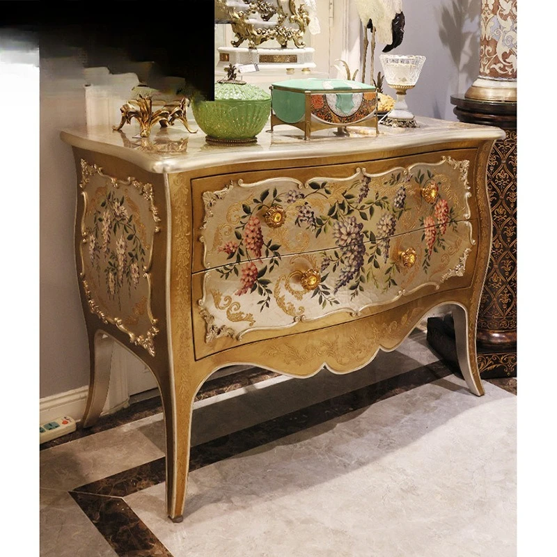 French retro hand-painted entrance cabinet color heavy industry solid wood villa foyer living room entrance cabinet furniture