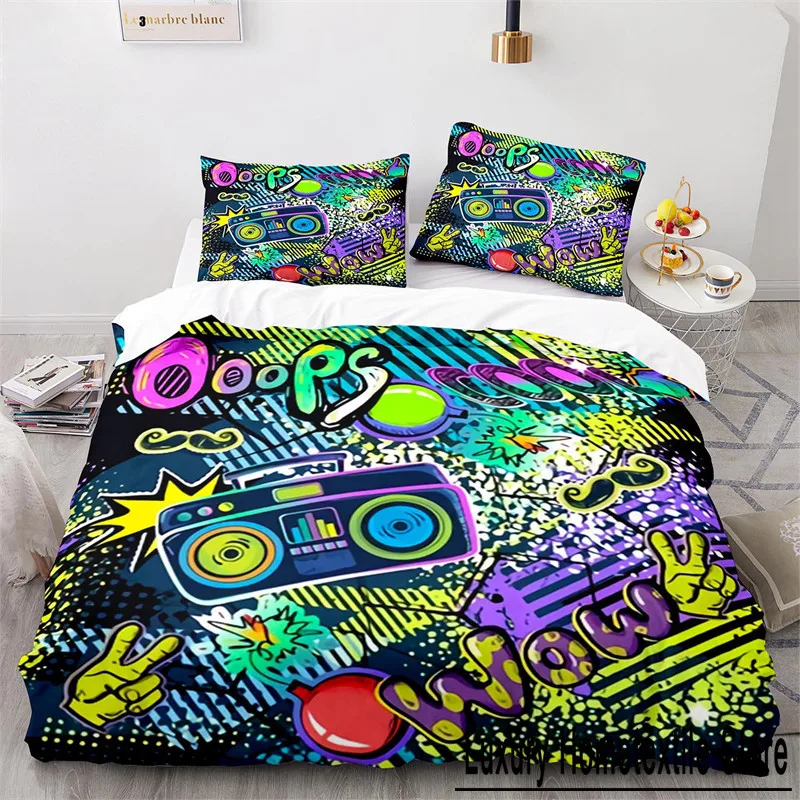 

Graffiti Hip Hop Modern Street Art Bedding Set Boys Girls Twin Queen Size Duvet Cover Pillowcase Bed Kids Adult 2/3pcs bedding