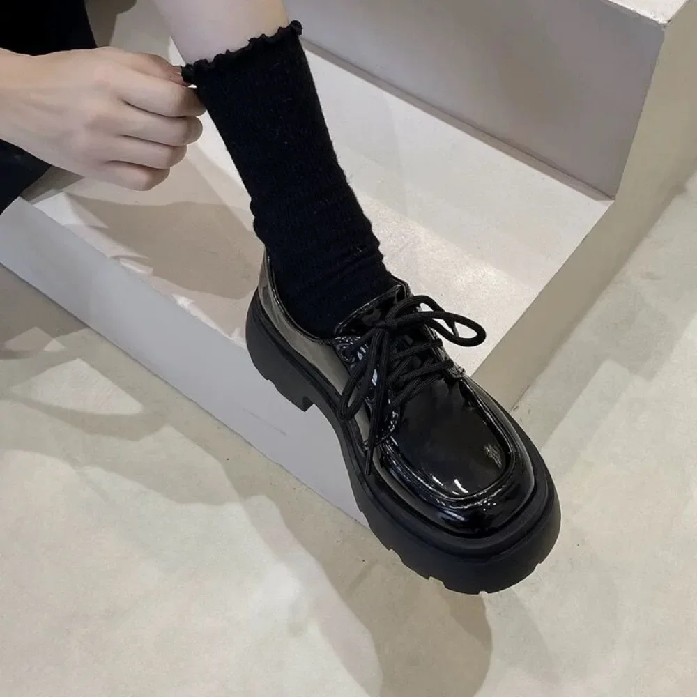 Thick Soled Small Leather Shoe Womens New Spring Versatile Black Single Shoes Sponge Cake Loafers Shoes for Women Platform Pumps