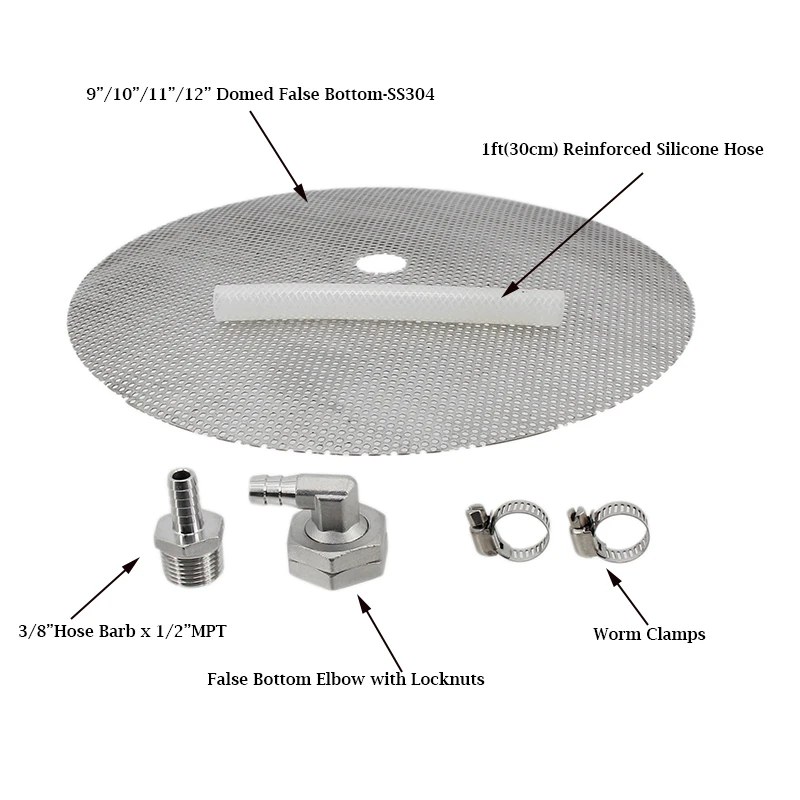 Stainless Homebrew All Grain Mash Tun False Bottom and Silicone Tubing Adapter Kit 9\