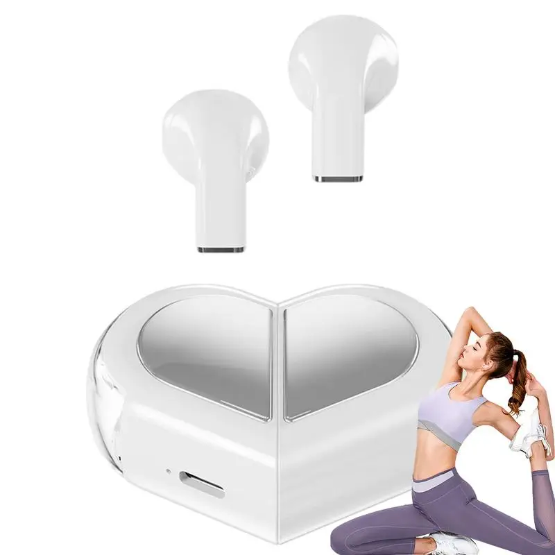 Heart Shaped Wireless Earphones Touchscreen Heart Shaped Ear Buds Waterproof Wireless Headphones With Clear Calls Hi-Fi Sound