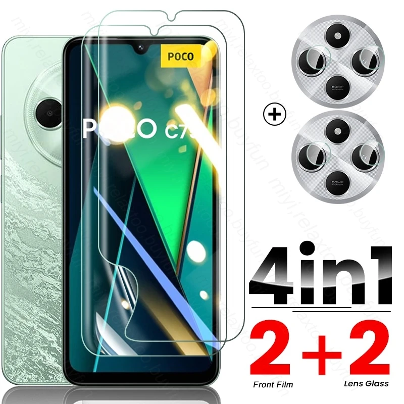 4In1 PocoC75 Poko Little C75 C 75 75C 4G Camera Glass Hydrogel Film Screen Protector for Xiaomi Poco C75 4G NFC 2410FPCC5G 6.88