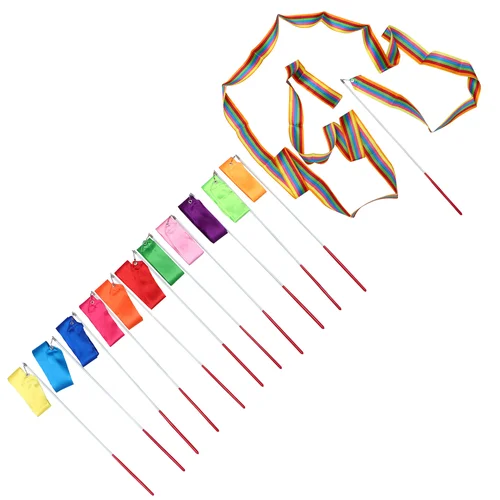 어린이 및 성인용 다채로운 리듬 체조 리본, 춤추는 체조 리본, 춤추는 스트리머, 핑크, 노란색, 귤, 12 개, 4m 