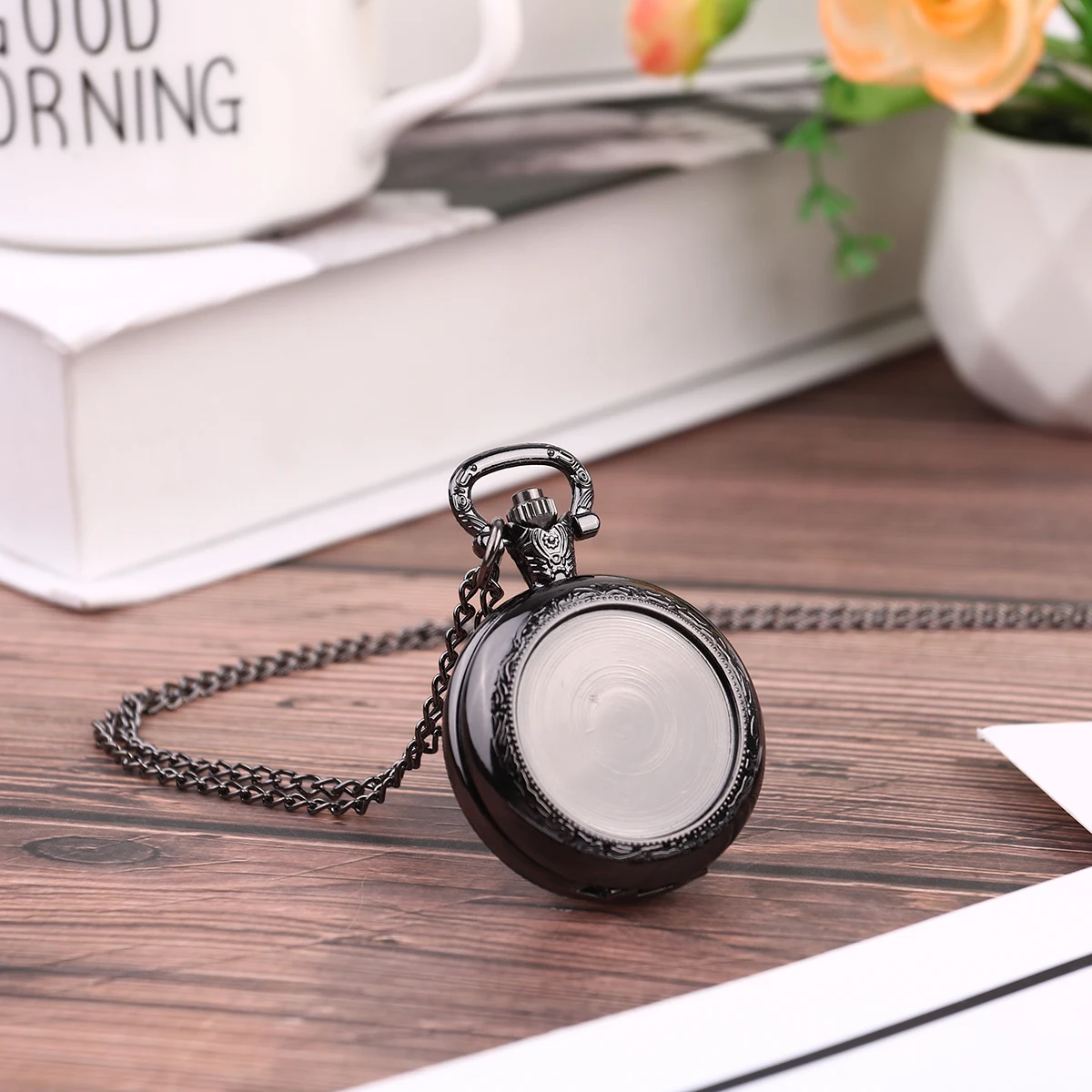 Vintage Style Pocket Watch Black Retro Pendant Functional Timekeeper for Men Women Neck Jewelry Ideal Present for Family