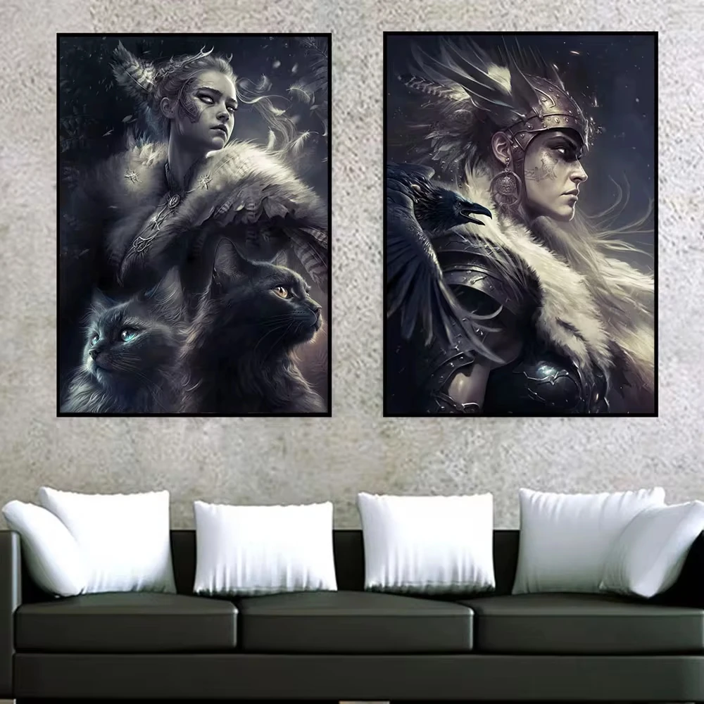 The Valkyrie of Odin Portrait Norse Mythology Abstract Posters and Print Canvas Painting Wall Art Picture for Room Home Decor