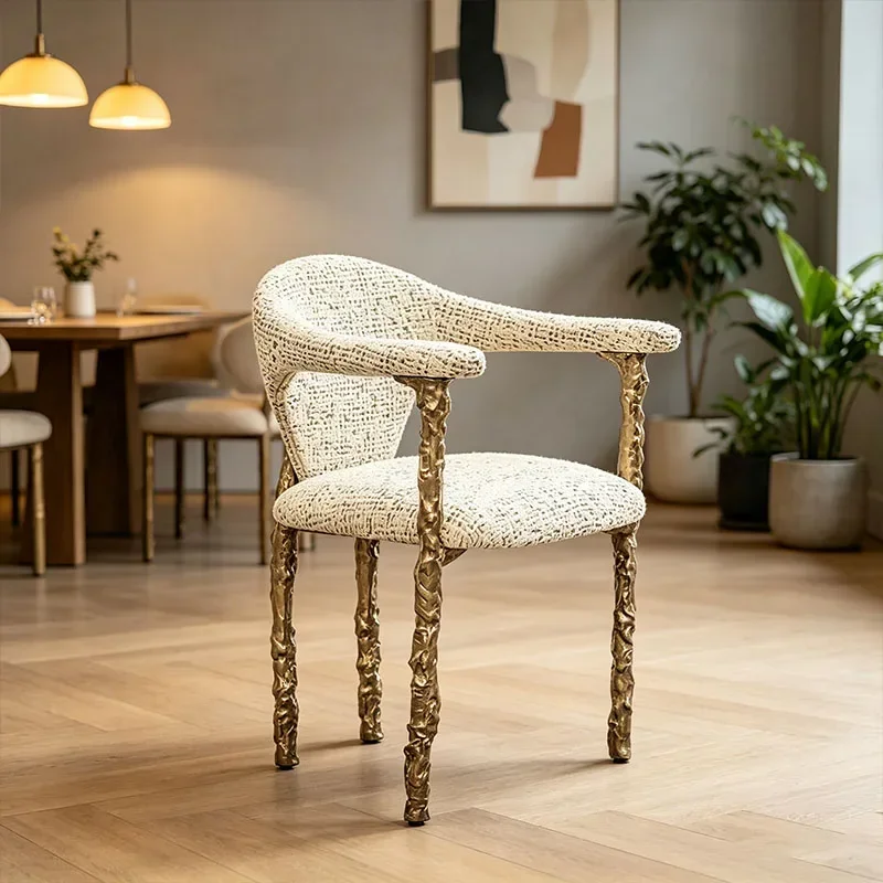 Lig Luxury High-end Creative Villa Luxury Home Pure Copper Fabric Armrest Retro Back ChairN10
