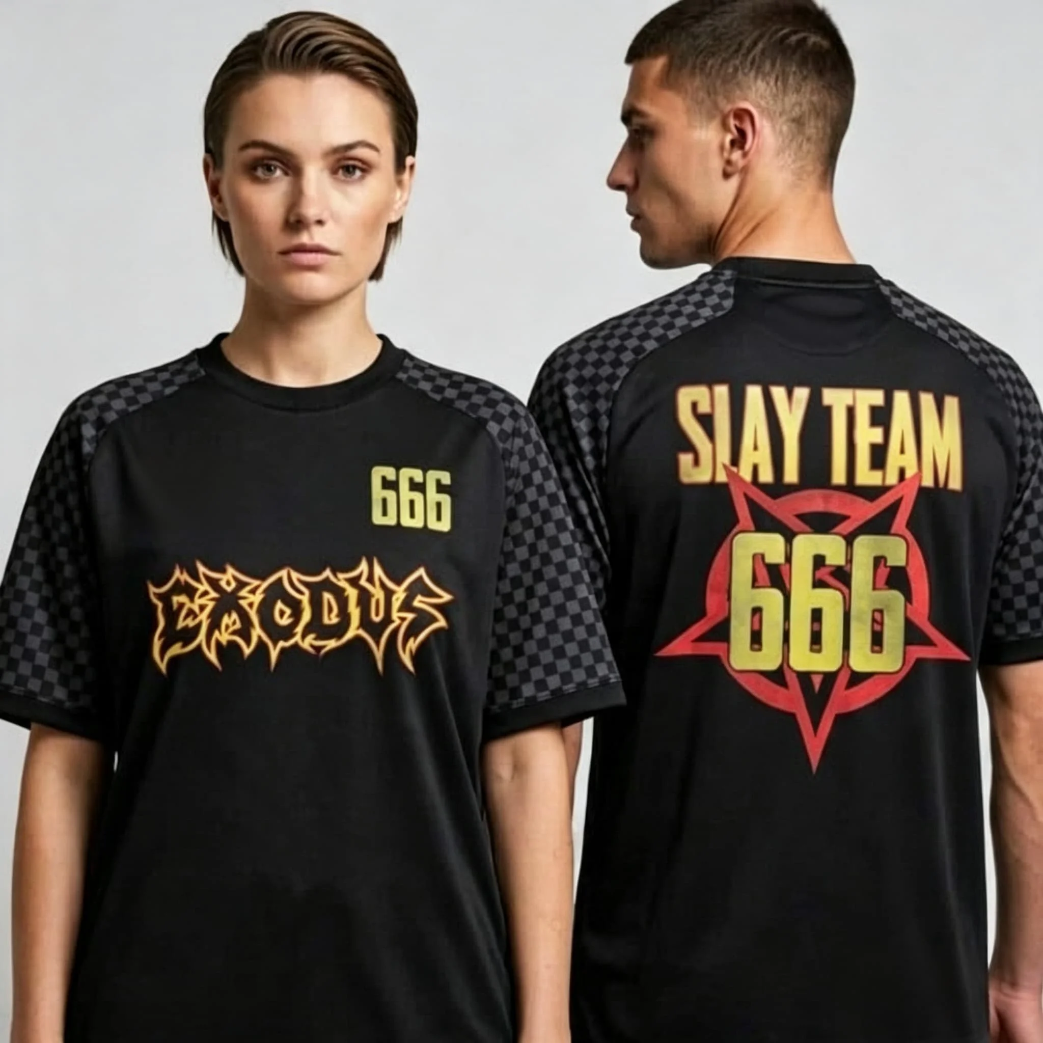 Exodus Slay Team 666 Pentagram Raglan Jersey T Shirt Men Sleeve Thrash Metal Band Short Sleeve T-Shirt Tee Family Matching