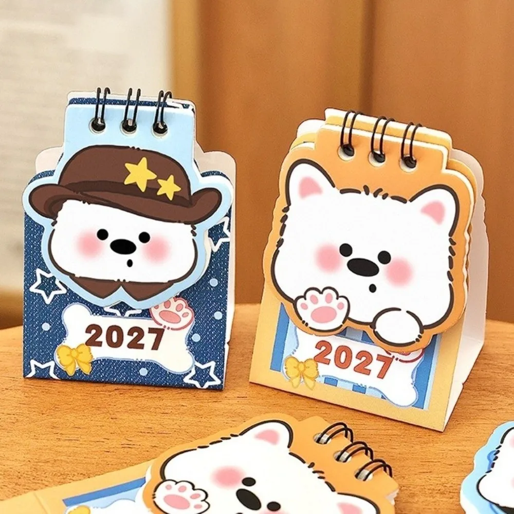 Cute 2027 Desk Calendar Mini Sheep/Dog Coil Calendar Monthly Planner Memo Calendar Student Planning