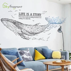 Geometric Whale Wall Stickers Creative For Living Room Bedroom Home Background Wall Decor Self-adhesive Vinyl Sticker Wallpapers