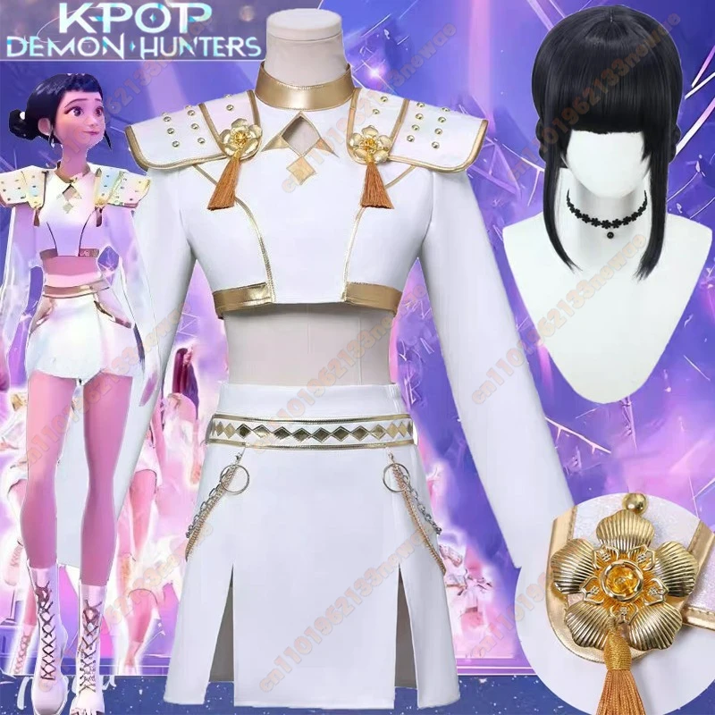 

Kpop Demon Hunter Zoey Cosplay Costume Wig Huntrix Zoey White Suit Korean Wave Superstar Idol Performance Set Halloween Carnival