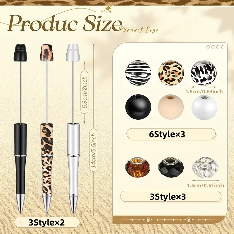 6PCS DIY Bead Pen Set For Back To School Season, With A Cow Leopard Print Theme, Perfect For Student Friends As Gifts
